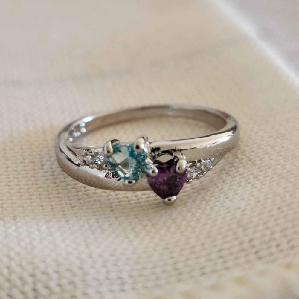 New 925 Silver Heart Shaped Aquamarine Amethyst Diamond Ring for Women